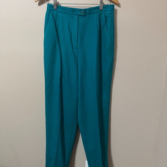 π Vintage Koret 100% Pure Wool Trousers | Teal High-Rise Pleated Slacks π - Picture 1 of 7